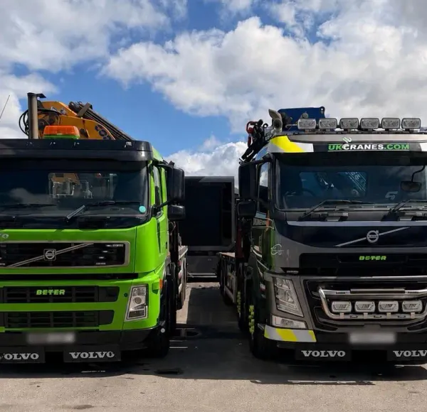 Two Lift-Rigg UK HIAB crane lorries parked side by side