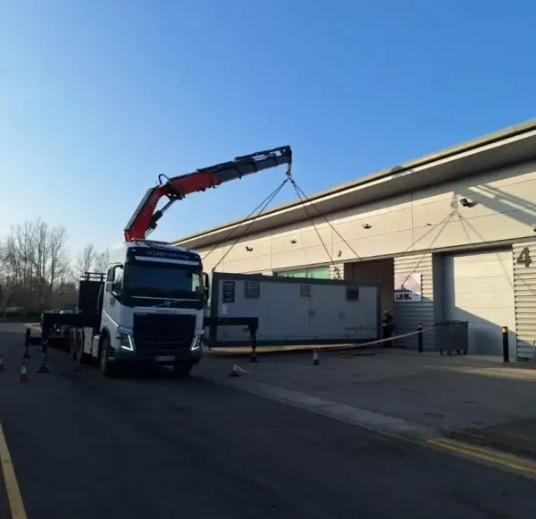 HIAB lorry lifting at an industrial unit