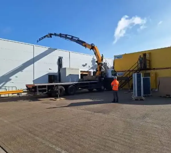 HIAB lorry unloading at an industrial unit